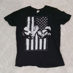 Black Graphic T-Shirt with Arm Wrestling Design